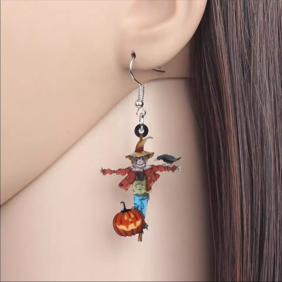 Scarecrow Pumpkin Crow Acrylic Earrings - Picture 4 of 5
